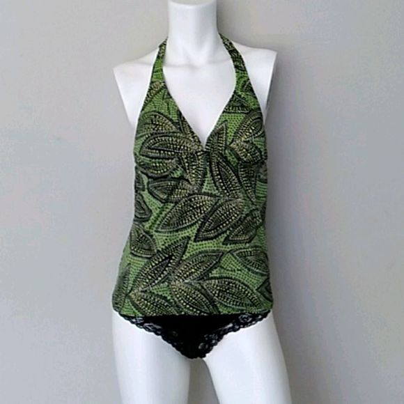 Green/Black/White Tankini Top. - Picture 1 of 7